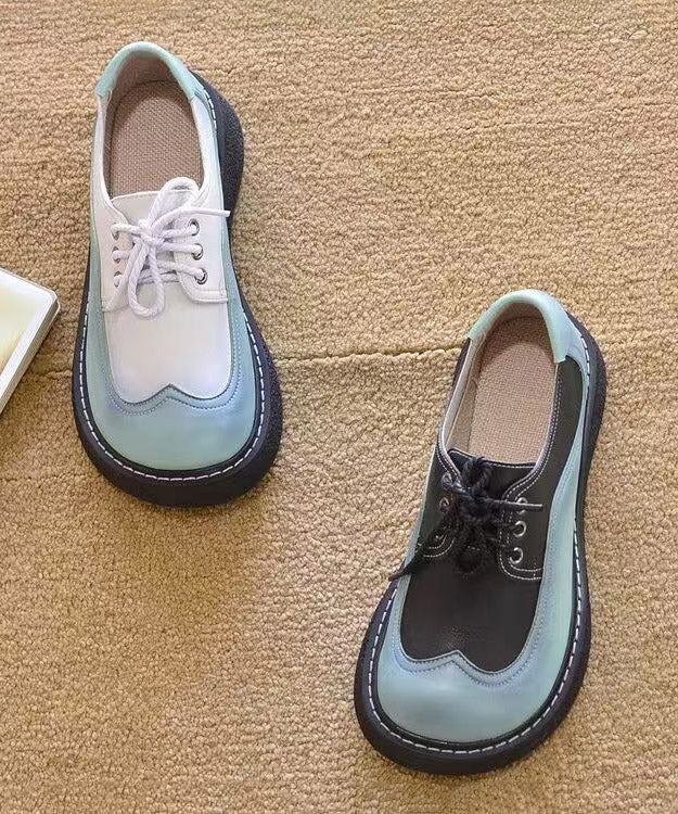 2025 Splicing Platform Flat Shoes Black White Faux Leather Lace Up