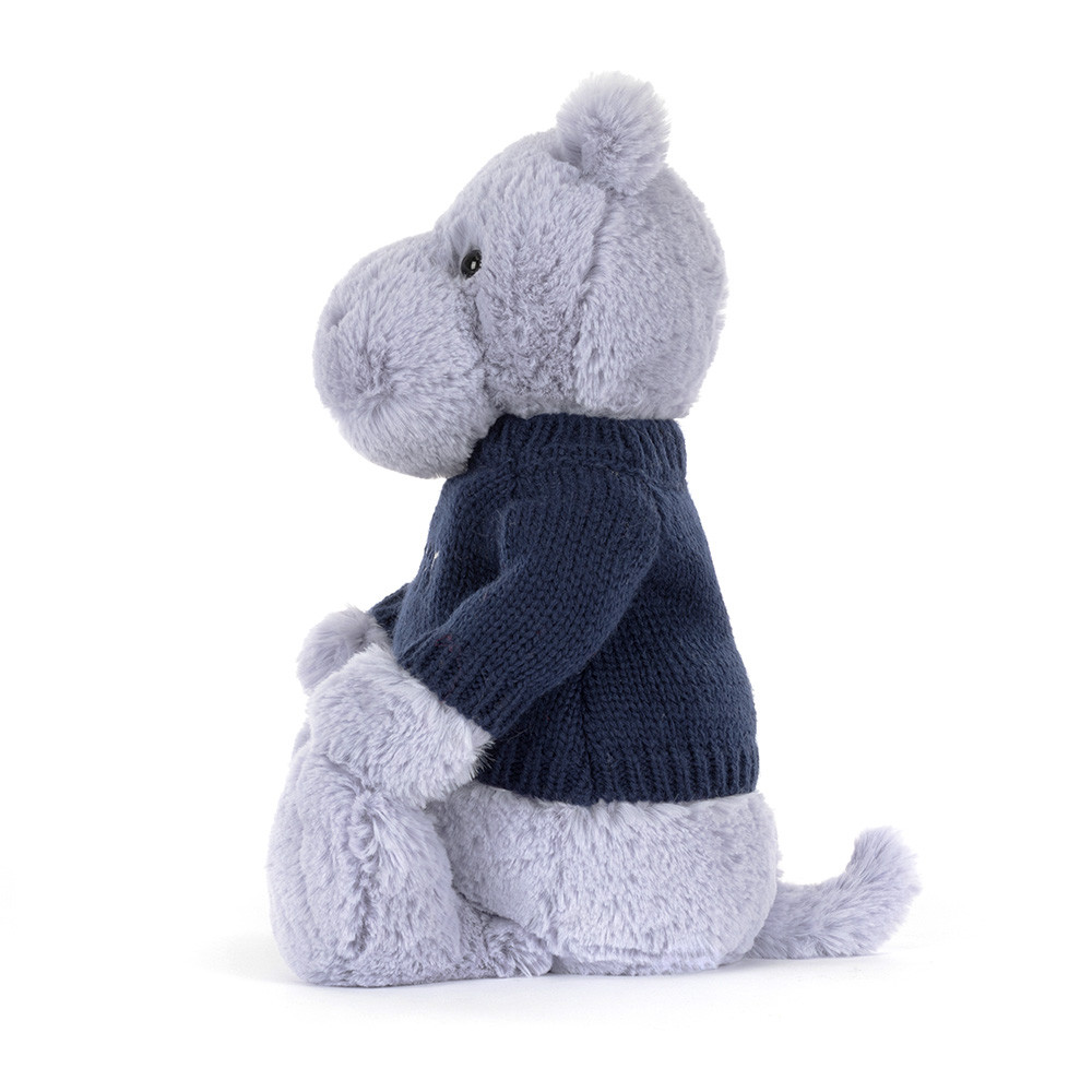 Bashful Hippo with Personalised Navy Jumper